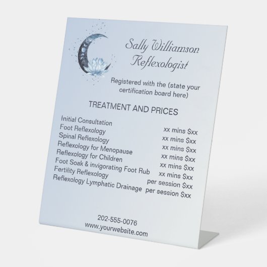 リフレクソロジーブルーロータスフラワービジネス価格表 台座サイン (正面)