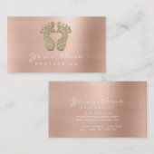 リフレクソロジーマッサージセラピスト足ピンクローズ金ゴールド 名刺 (正面/裏面)