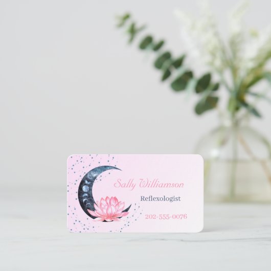 リフレクソロジーQRコードピンクロータスフラワームーン 名刺 (スタンド正面)