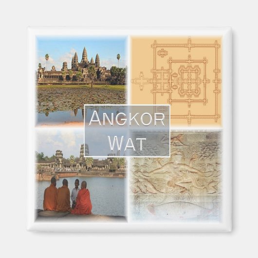 リフ。KH * Cambodia, Angkor Wat,冷蔵庫 マグネット (正面)
