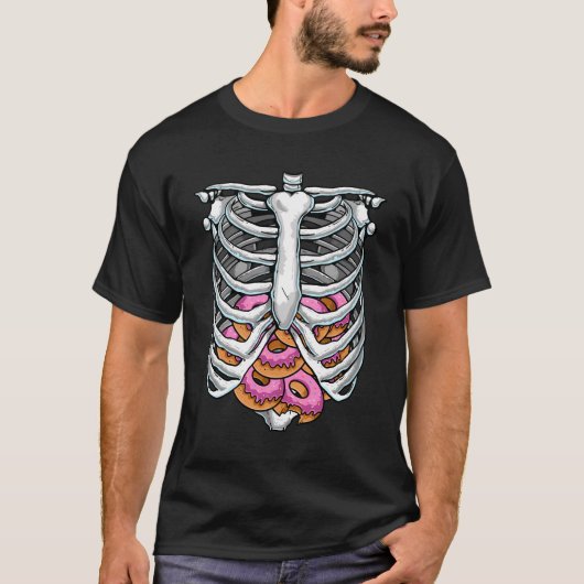 リブおもしろいケージスケルトンX線ドーナツハロウィーンD Tシャツ (正面)