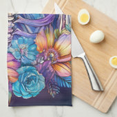 リブケージと花デザイン キッチンタオル (四つ折り)