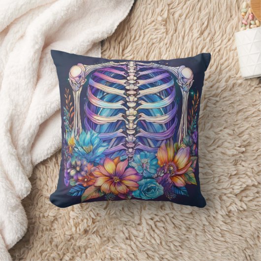 リブケージと花デザイン クッション (ブランケット)