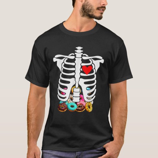 リブケージスケルトンX線ドーナツHalloweenスケルトン Tシャツ (正面)