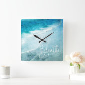 リブヨガ引用文レトロビーチティール(緑がかった色)ブルー海 スクエア壁時計 (ホーム)