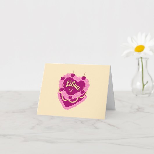 リブラ〔占星術の〕十二宮図パステルハートお誕生日ケーキ カード (小さな植物)