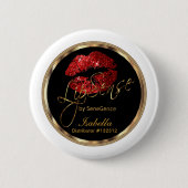 リプセンス – 赤グリッターオン白黒 缶バッジ (正面)