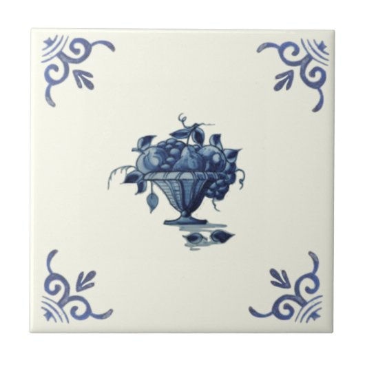 リプロ手色彩の鮮やかアンティークブルーフルーツバスケット タイル (正面)