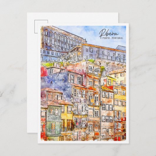 リベイラポルトポルトポルトポルトガルのヴィンテージ旅行水の色 ポストカード (正面/裏面)