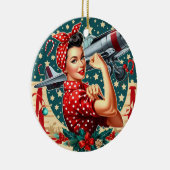 リベッターのピンアップガールのクリスマス装飾をロージー セラミックオーナメント (右)