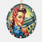 リベッターのピンアップガールのクリスマス装飾をロージー セラミックオーナメント (左)
