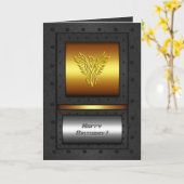 リベット付きスチールフレーム金ゴールドとクロムバースデーイーグル カード (黄色い花)