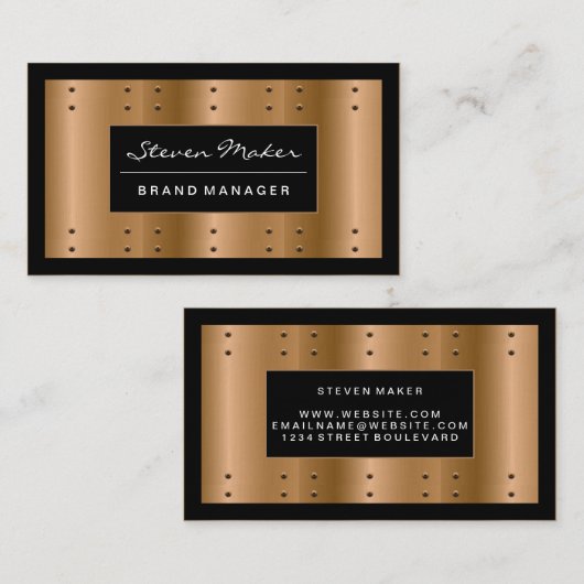 リベット付き金属製ブロンズ |黒縁ど 名刺 (正面/裏面)