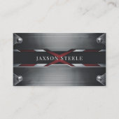 リベット加工ブラシ付きメタルおよびレッドビジネス 名刺 (正面)