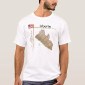 リベリアの地図+国旗+タイトルTシャツ Tシャツ (正面)