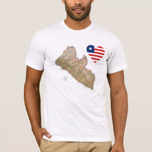 リベリア国旗のハートと地図Tシャツ Tシャツ