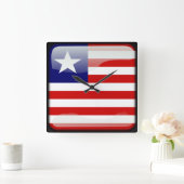 リベリア国旗 スクエア壁時計 (ホーム)