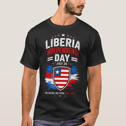 リベリア独立記念日 7月26日 リベリアの国旗 Tシャツ (正面)