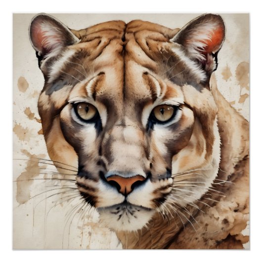 リベルタス・ザ・クーガー｜水彩画のマウンテンライオン ポスター (正面)