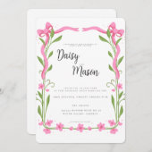 リボお洒落ンフローラ結婚の 招待状 (正面/裏面)