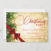 リボエレガントン&パイン金ゴールドクリスマスホリデー 招待状 (正面)