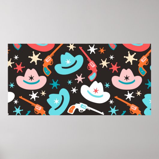 リボルバー、カウボーイハットとsのシームレスなパターン ポスター (正面)