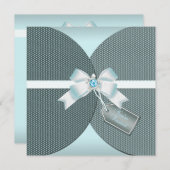 リボンおよび宝石で飾られた弓とのかわいらしいティール(緑がかった色)の招待 招待状 (正面/裏面)