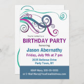 リボンお洒落カールパーティー招待状 招待状 (正面/裏面)