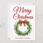 リボンお洒落付きクリスマスリース シーズンカード (正面)