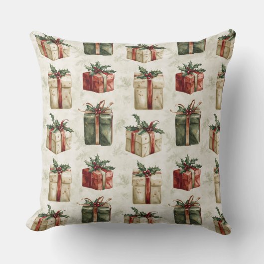 リボンかわいらしとホリーのクリスマスプレゼント クッション (正面)