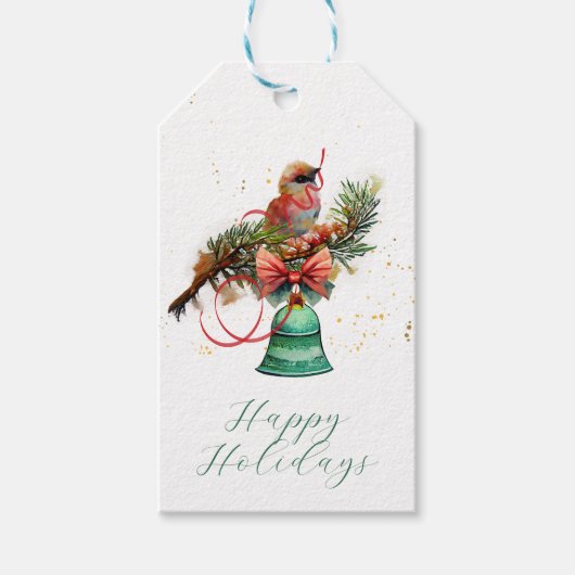 リボンがついた枝に可愛い鳥 ギフトタグ (正面)