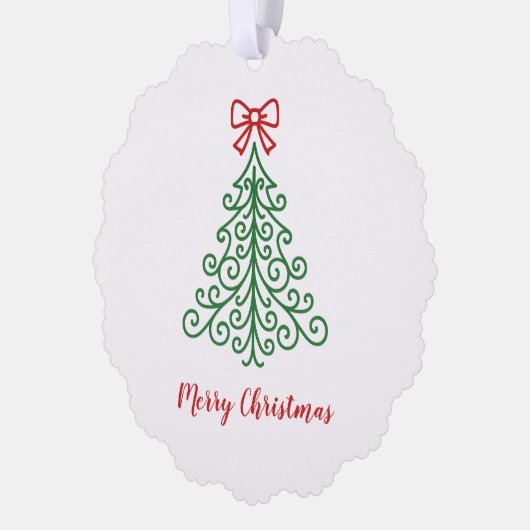 リボンが付いたシンプルな木のモダンなクリスマス オーナメントカード (左)