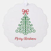リボンが付いたシンプルな木のモダンなクリスマス オーナメントカード (正面)