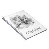 リボンが付いた黒と白の子猫たちにカスタム名 ノートブック (右側)