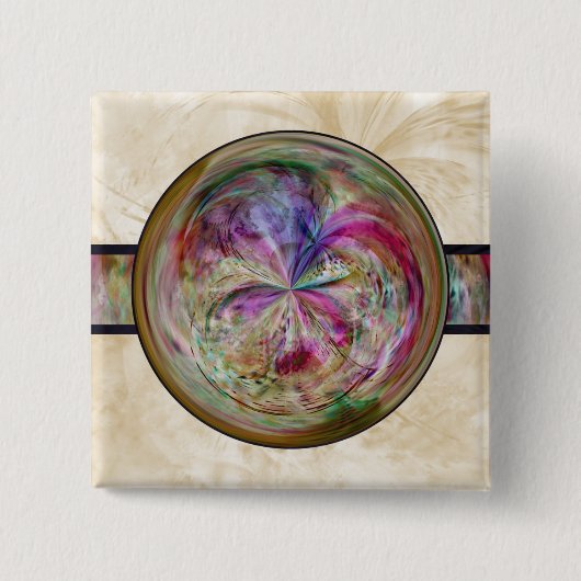 リボンが付いている抽象的な泡曼荼羅 缶バッジ (正面)