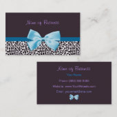 リボンが付いている粋で青および紫色のヒョウのプリント 名刺 (正面/裏面)