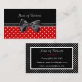 リボンが付いている粋で黒くおよび赤い水玉模様 名刺 (正面/裏面)