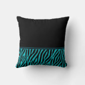 リボンが付いている粋な黒およびティール(緑がかった色)のシマウマのプリント クッション (裏面)