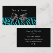 リボンが付いている粋な黒およびティール(緑がかった色)のシマウマのプリント 名刺 (正面/裏面)