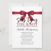 リボンが可愛い「She’s Tying the Knot」テーマの赤いバウ 招待状 (正面)