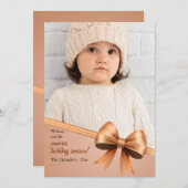 リボンで包んだ写真のホリデーカード シーズンカード (正面/裏面)