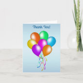 リボンで明るいカラフルバルーンの束 サンキューカード (正面)