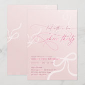 リボンで結ばれたピンクの女の子の30歳の誕生日パーティー 招待状 (正面/裏面)