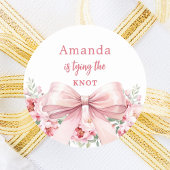 リボンで結ばれたピンクの花の ブライダルシャワー ラウンドシール