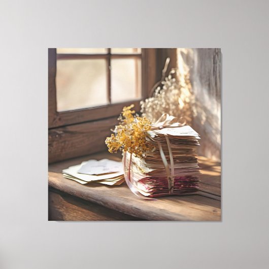 リボンで結ばれた古いラブレター キャンバスプリント (正面)