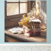 リボンで結ばれた古いラブレター キャンバスプリント (インサイチュ (ウッドフロア))