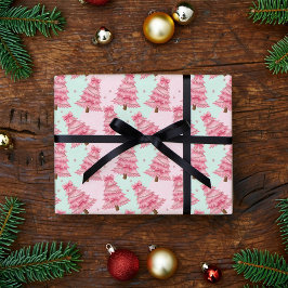 リボンで飾られたピンクのクリスマスツリー ラッピングペーパー