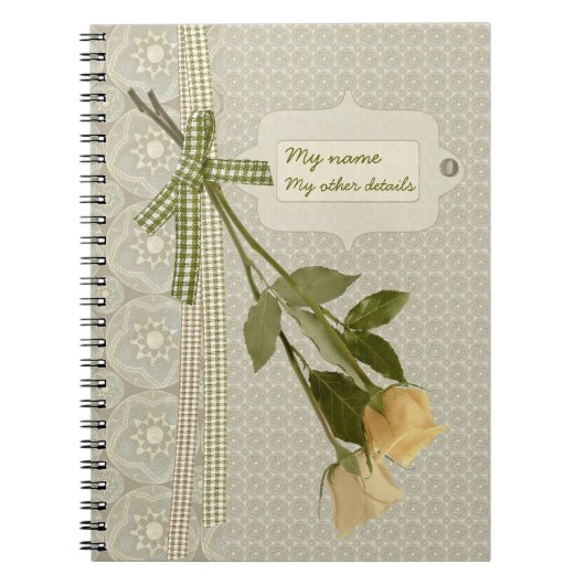 リボンとぶら下がったバラCC0833ロマンチックなレトロ ノートブック (正面)