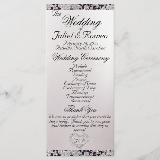 リボンとグリッターオン真珠 – パープル結婚ズ プログラム (正面)