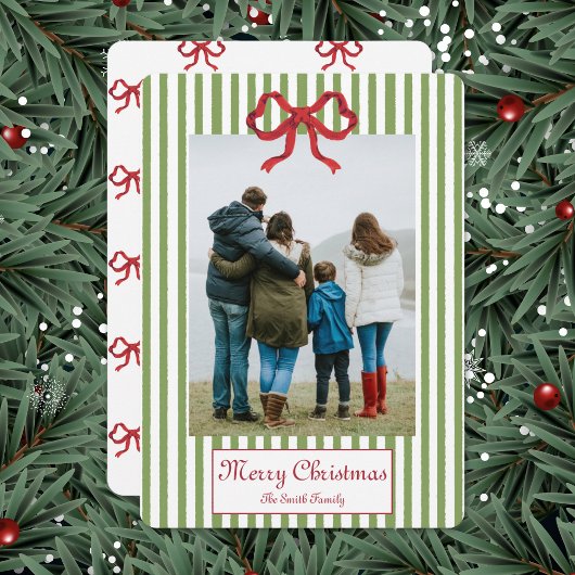 リボンとストライプのクリスマスカード 招待状